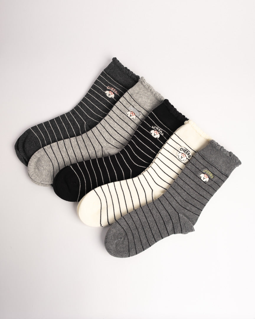 Women's Puppy Embroidery Stripe Cotton Crew Socks – Soft Everyday Socks