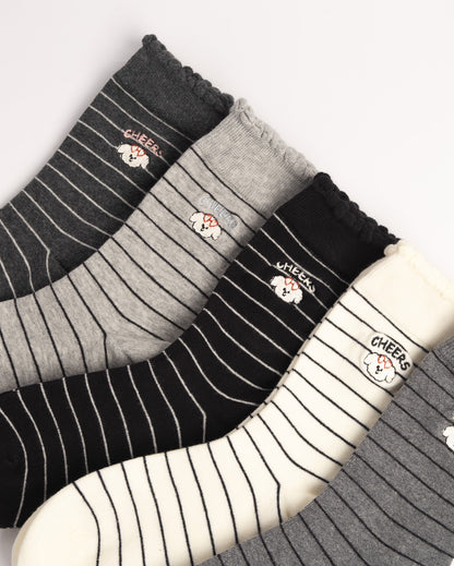 Women's Puppy Embroidery Stripe Cotton Crew Socks – Soft Everyday Socks