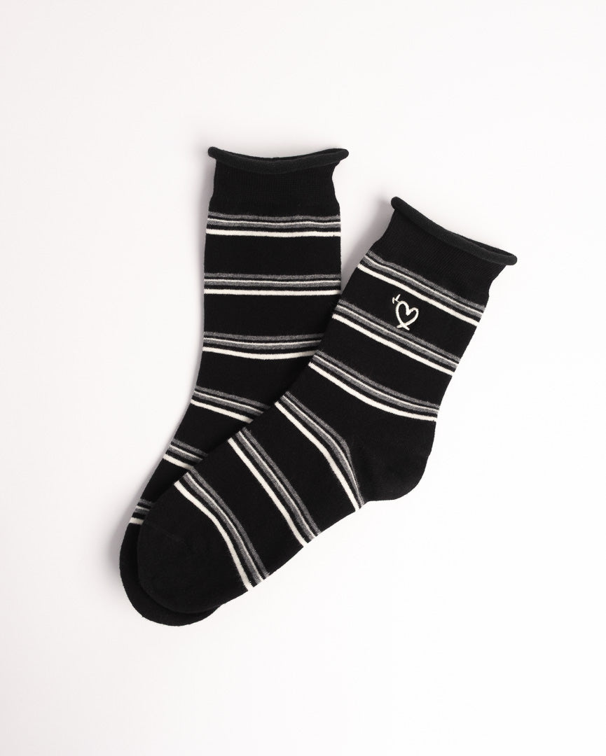 Women's Heart Embroidery Stripe Cotton Crew Socks – Soft Everyday Socks