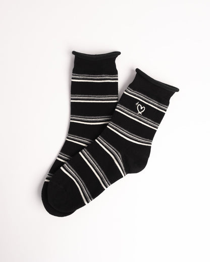 Women's Heart Embroidery Stripe Cotton Crew Socks – Soft Everyday Socks