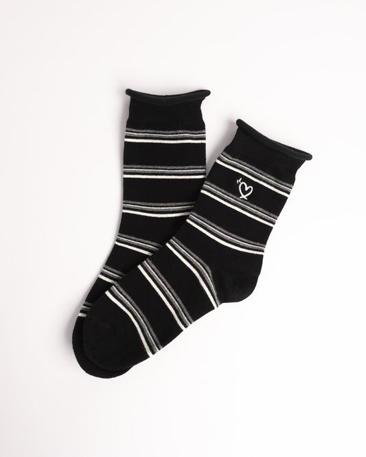 Women's Heart Embroidery Stripe Cotton Crew Socks – Soft Everyday Socks