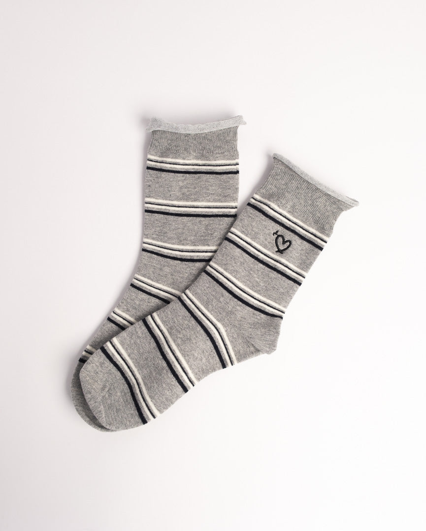 Women's Heart Embroidery Stripe Cotton Crew Socks – Soft Everyday Socks