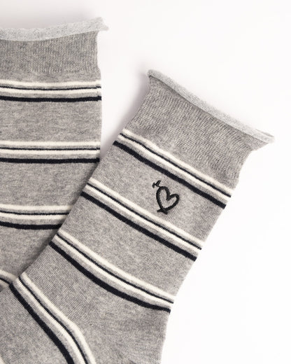 Women's Heart Embroidery Stripe Cotton Crew Socks – Soft Everyday Socks