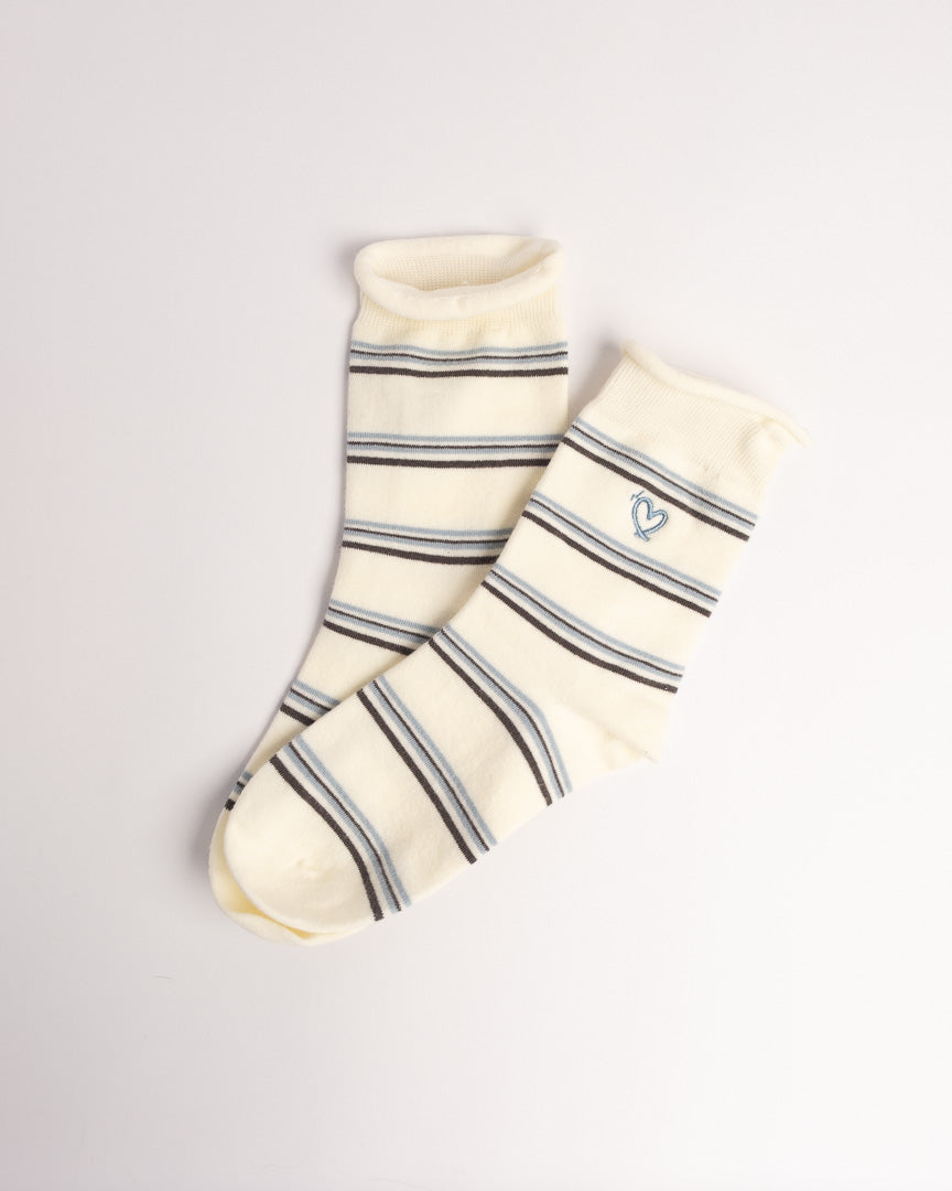 Women's Heart Embroidery Stripe Cotton Crew Socks – Soft Everyday Socks