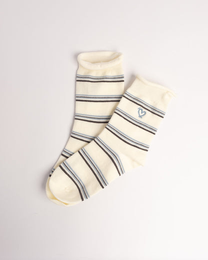 Women's Heart Embroidery Stripe Cotton Crew Socks – Soft Everyday Socks