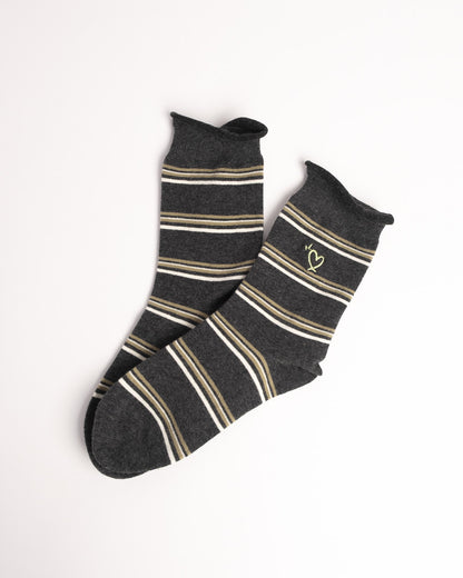 Women's Heart Embroidery Stripe Cotton Crew Socks – Soft Everyday Socks