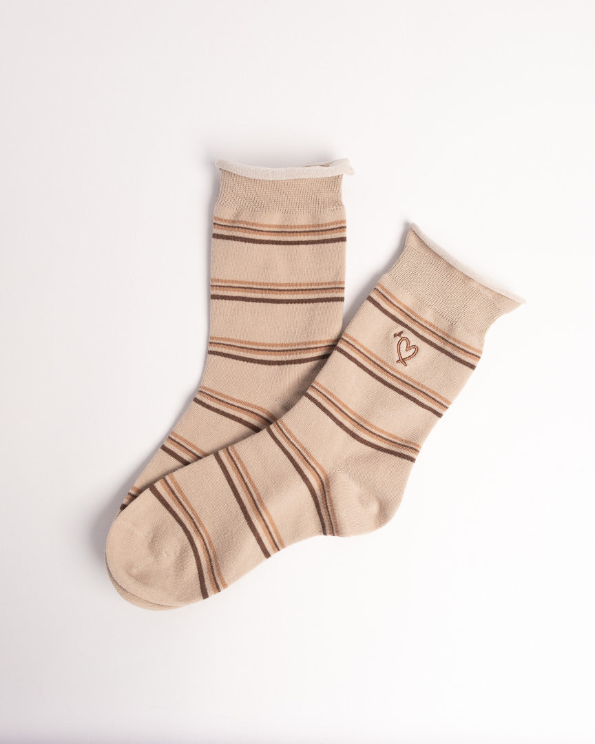 Women's Heart Embroidery Stripe Cotton Crew Socks – Soft Everyday Socks