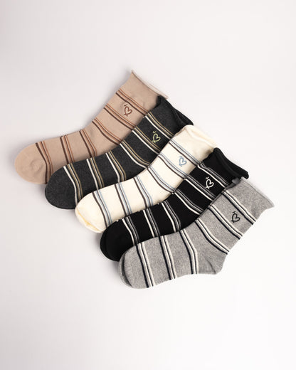 Women's Heart Embroidery Stripe Cotton Crew Socks – Soft Everyday Socks