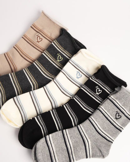 Women's Heart Embroidery Stripe Cotton Crew Socks – Soft Everyday Socks