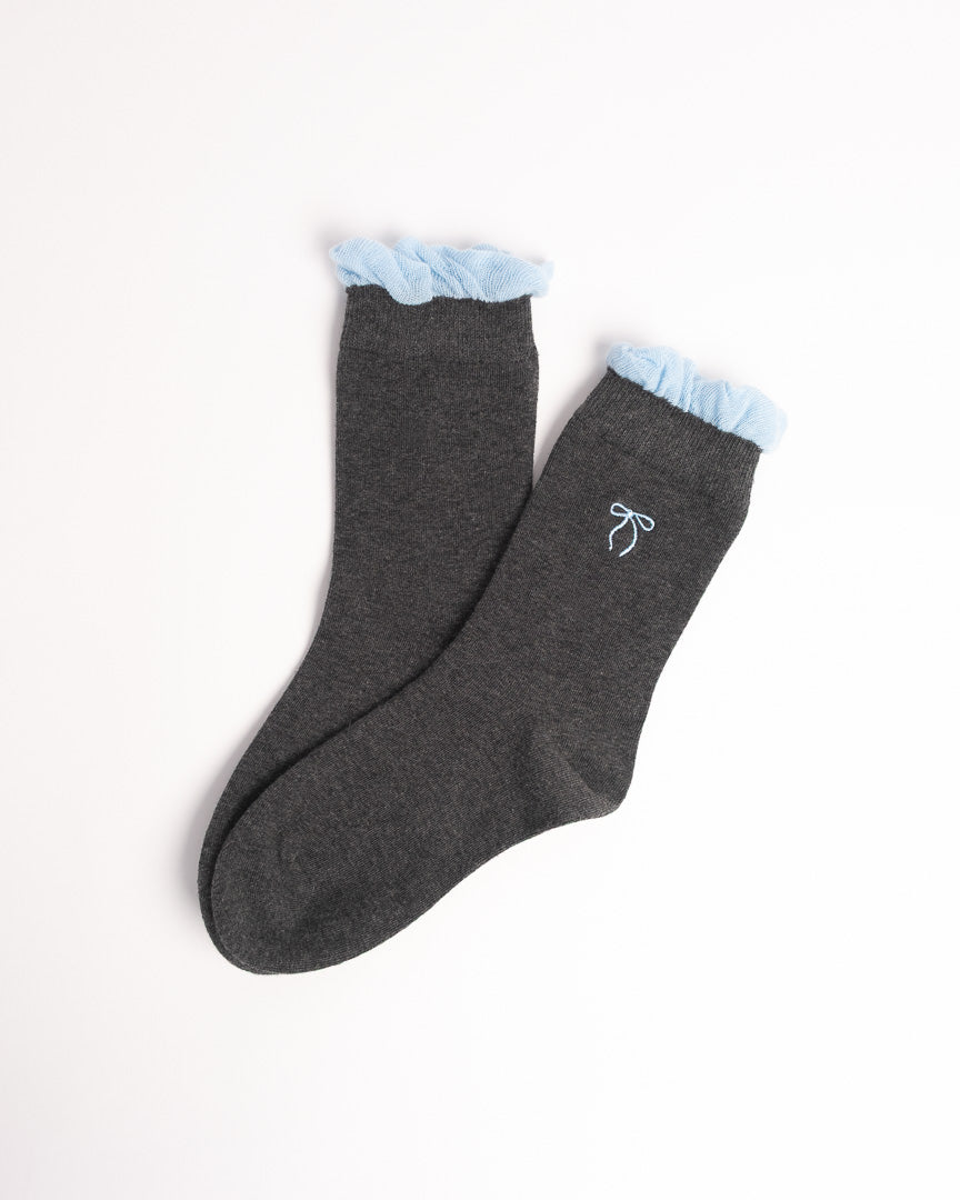 Women's Bow Embroidery Cotton Crew Socks – Ruffle Trim Everyday Socks