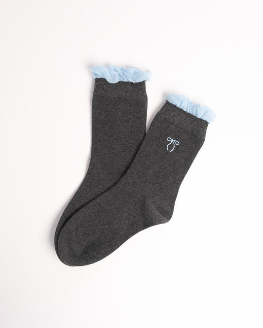 Women's Bow Embroidery Cotton Crew Socks – Ruffle Trim Everyday Socks