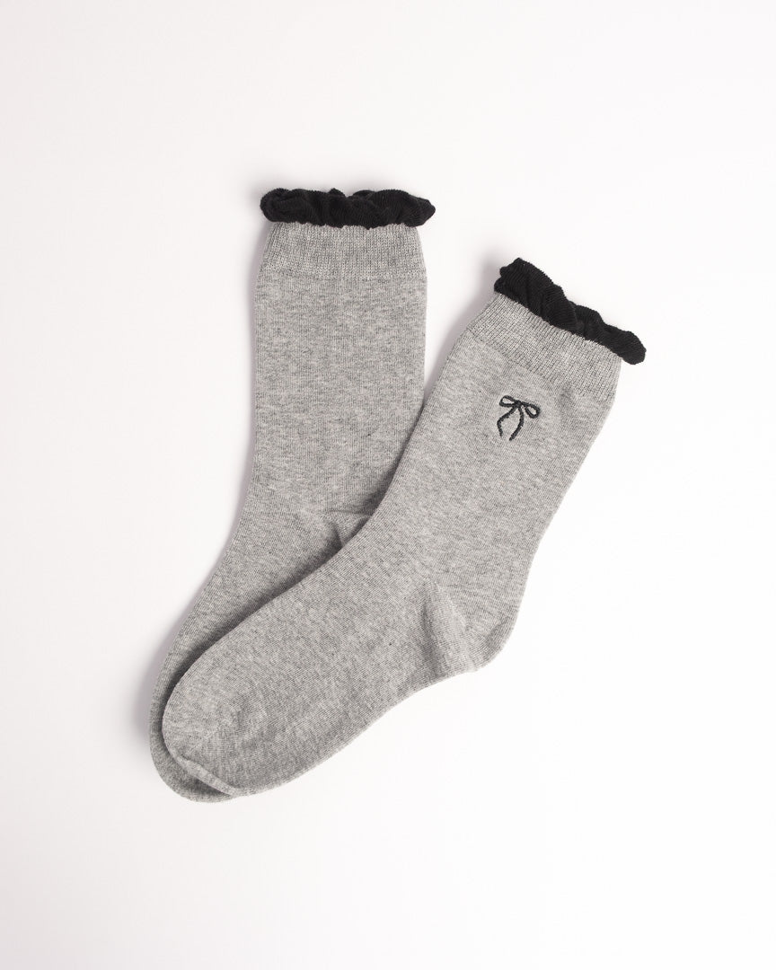 Women's Bow Embroidery Cotton Crew Socks – Ruffle Trim Everyday Socks
