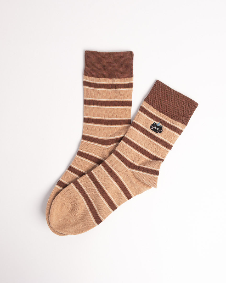 Women's Cat Embroidery Stripe Cotton Crew Socks – Soft Everyday Socks