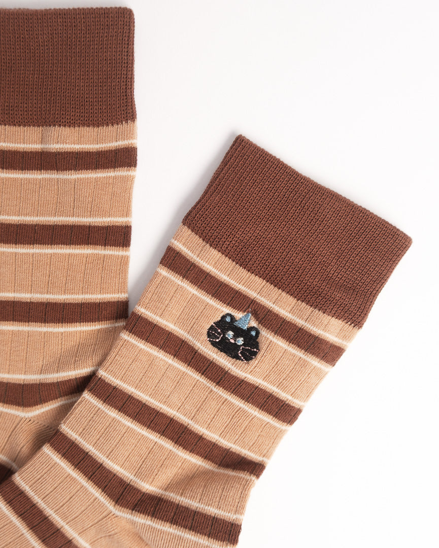 Women's Cat Embroidery Stripe Cotton Crew Socks – Soft Everyday Socks