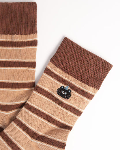 Women's Cat Embroidery Stripe Cotton Crew Socks – Soft Everyday Socks