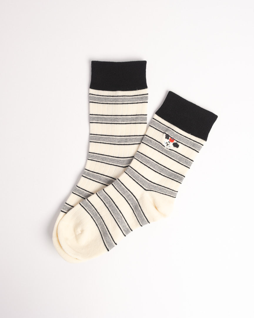 Women's Cat Embroidery Stripe Cotton Crew Socks – Soft Everyday Socks