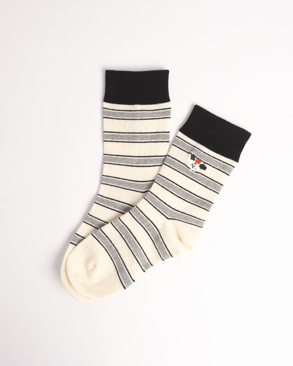 Women's Cat Embroidery Stripe Cotton Crew Socks – Soft Everyday Socks