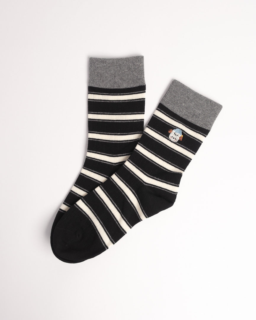 Women's Cat Embroidery Stripe Cotton Crew Socks – Soft Everyday Socks
