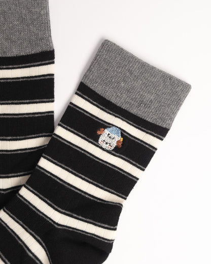Women's Cat Embroidery Stripe Cotton Crew Socks – Soft Everyday Socks