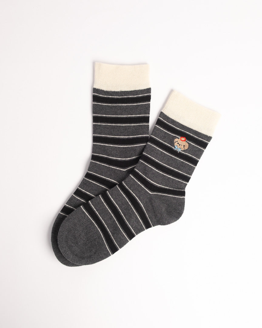 Women's Cat Embroidery Stripe Cotton Crew Socks – Soft Everyday Socks