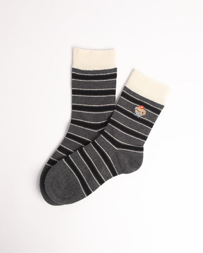 Women's Cat Embroidery Stripe Cotton Crew Socks – Soft Everyday Socks