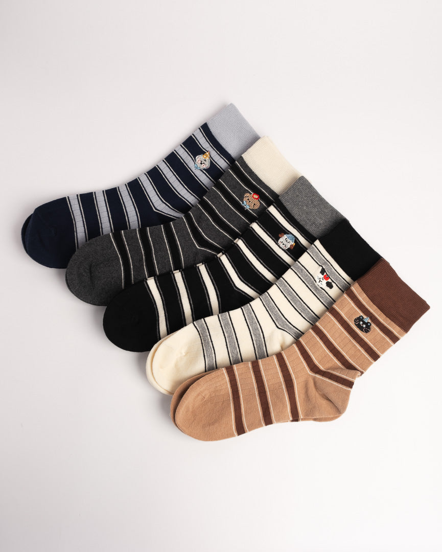 Women's Cat Embroidery Stripe Cotton Crew Socks – Soft Everyday Socks