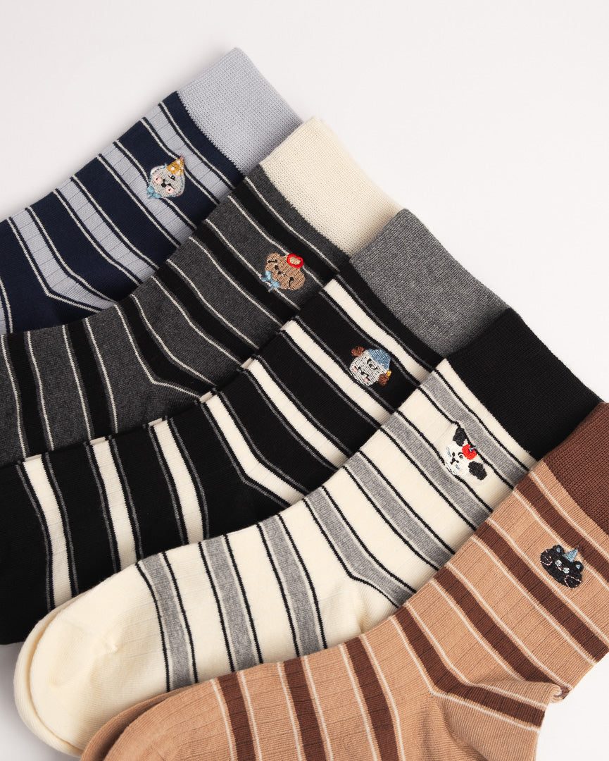 Women's Cat Embroidery Stripe Cotton Crew Socks – Soft Everyday Socks