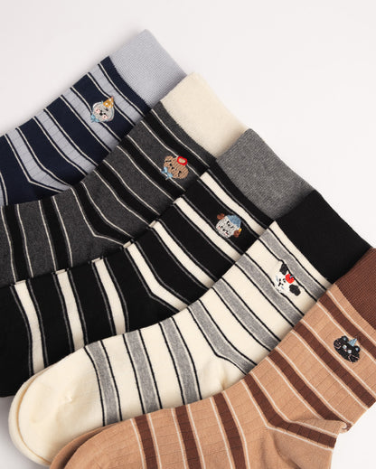 Women's Cat Embroidery Stripe Cotton Crew Socks – Soft Everyday Socks