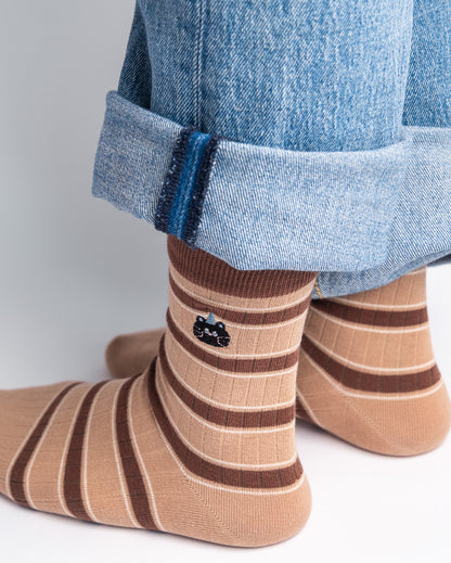 Women's Cat Embroidery Stripe Cotton Crew Socks – Soft Everyday Socks