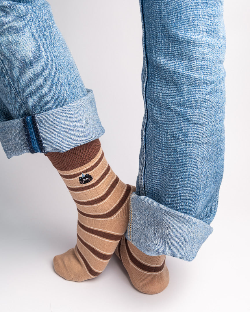 Women's Cat Embroidery Stripe Cotton Crew Socks – Soft Everyday Socks