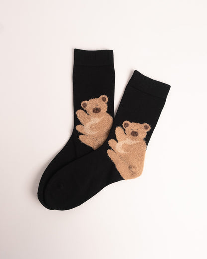 Teddy Bear Cotton Crew Socks – Black