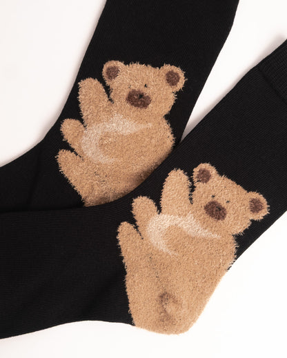 Teddy Bear Cotton Crew Socks – Black