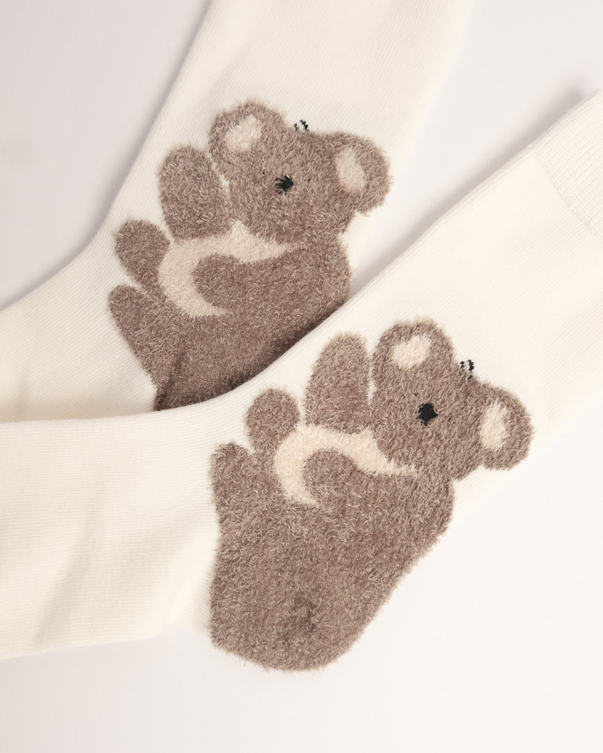 Cute Koala Cotton Crew Socks – Cream White descption