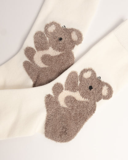 Cute Koala Cotton Crew Socks – Cream White descption