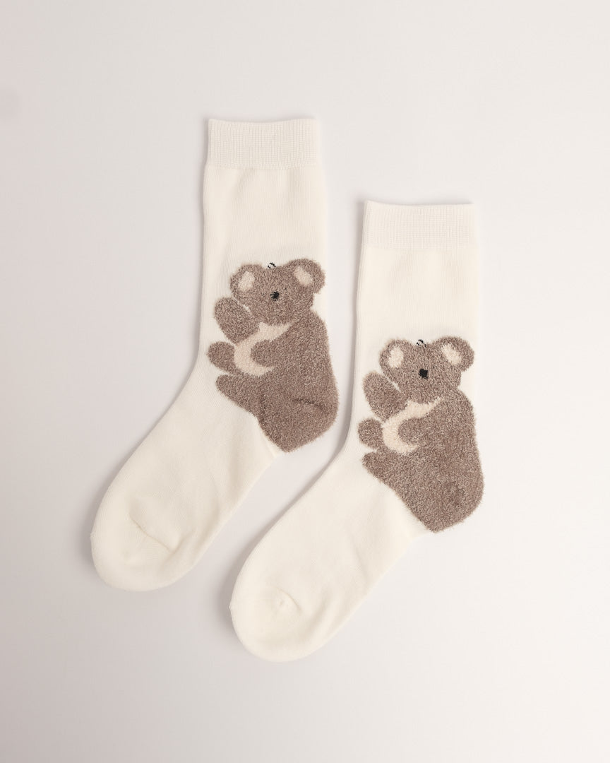 Cute Koala Cotton Crew Socks – Cream White descption