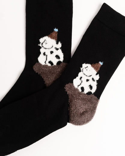 Cute Spotted Dog Cotton Crew Socks – Black