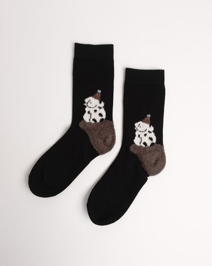 Cute Spotted Dog Cotton Crew Socks – Black