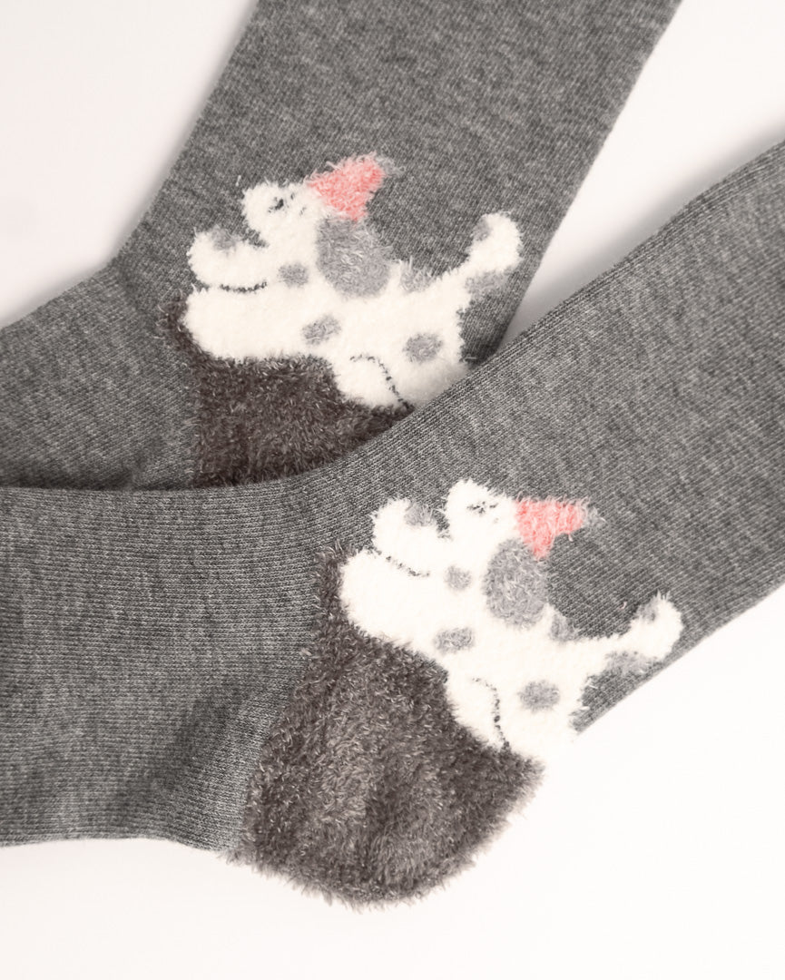 Dog Pattern Cotton Crew Socks – Dark Grey