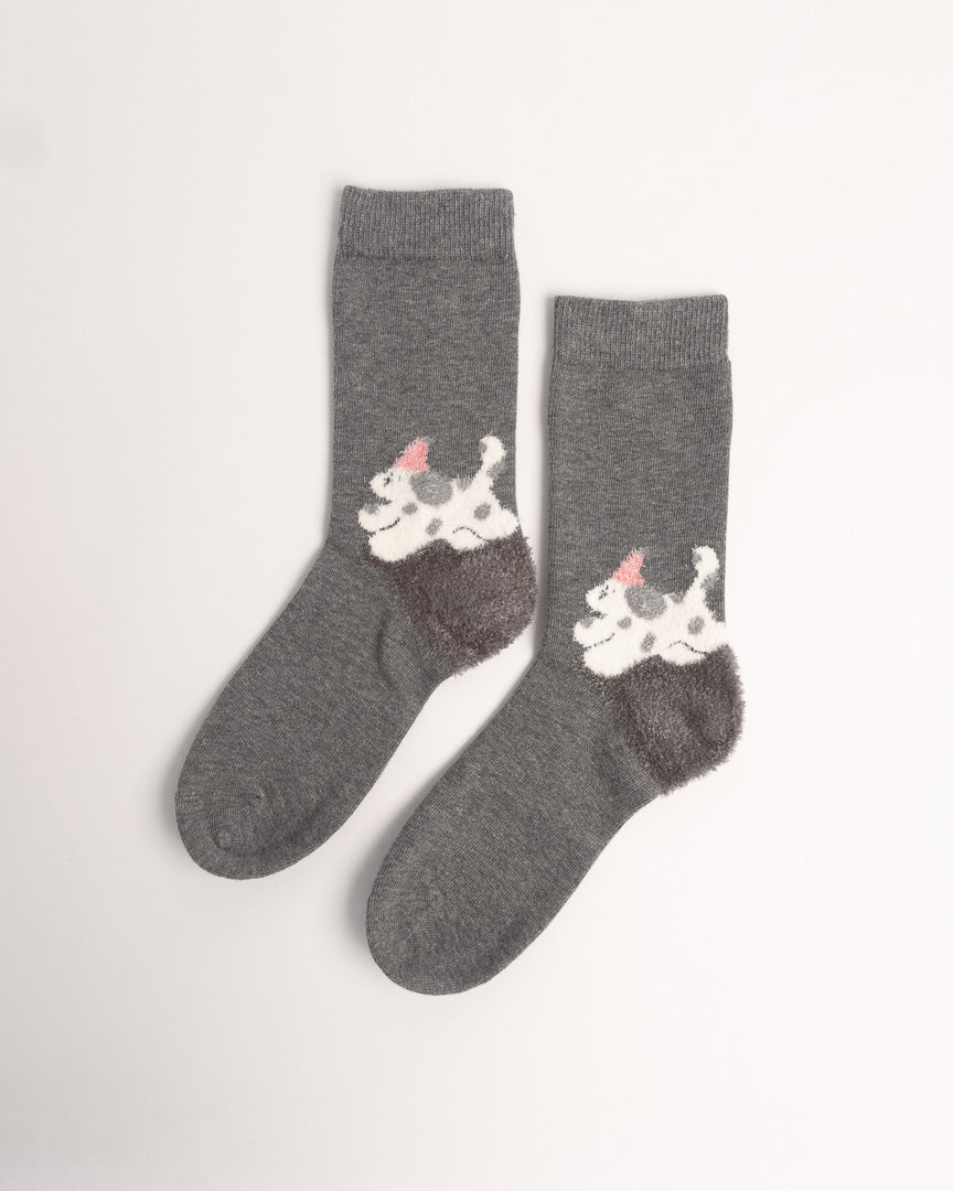 Dog Pattern Cotton Crew Socks – Dark Grey