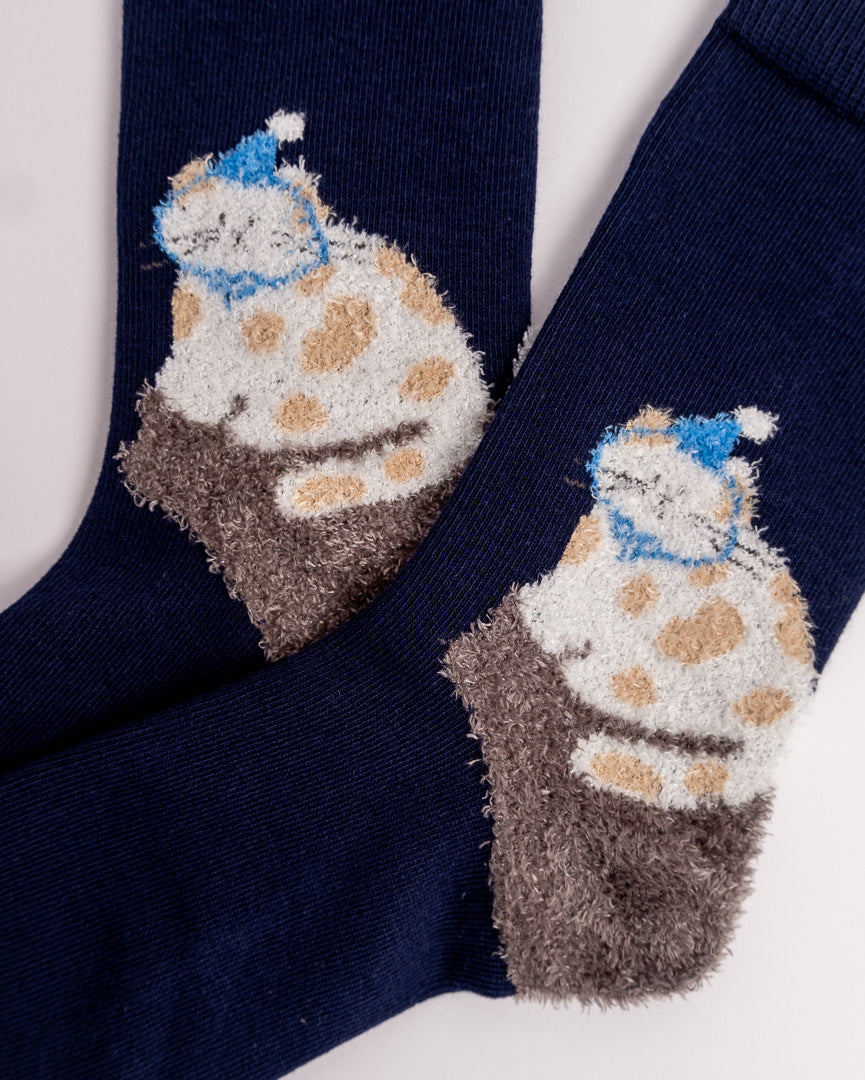 Cat Pattern Cotton Crew Socks – Navy