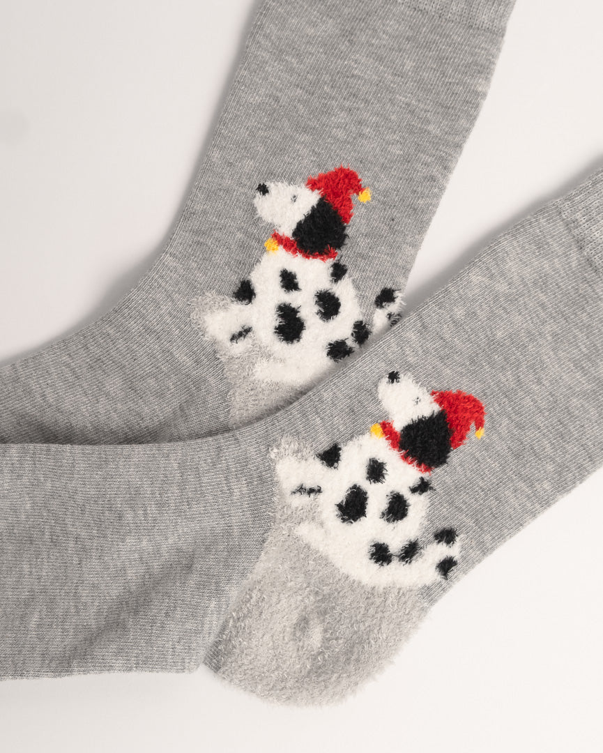 Cute Santa Dog Cotton Crew Socks – Grey