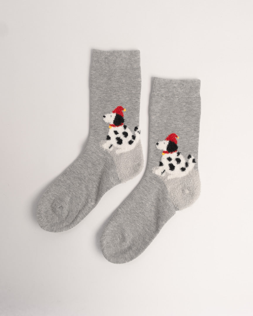 Cute Santa Dog Cotton Crew Socks – Grey
