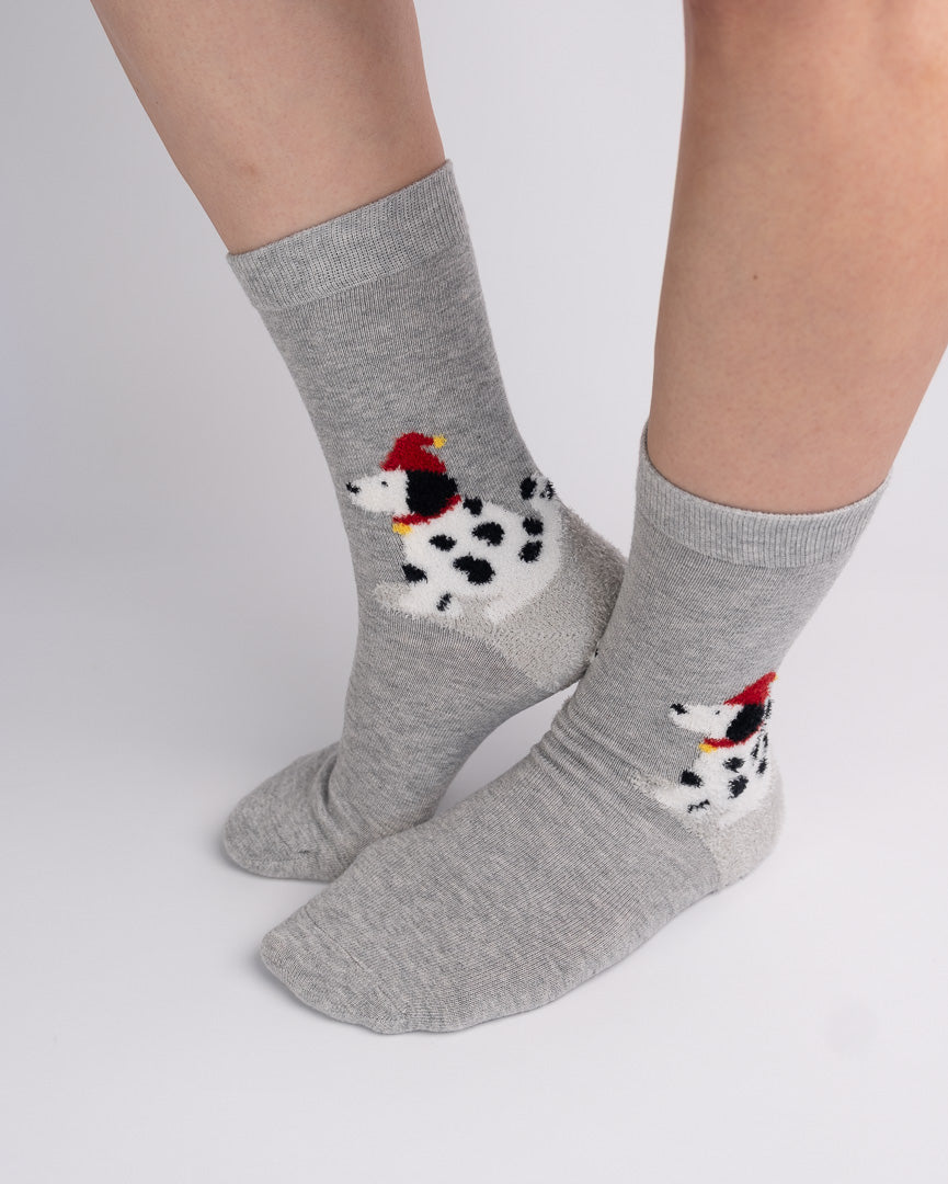 Cute Santa Dog Cotton Crew Socks – Grey