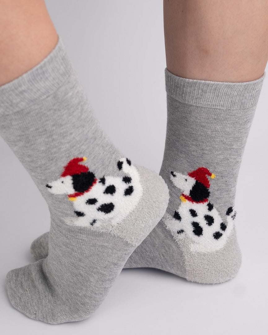 Cute Santa Dog Cotton Crew Socks – Grey