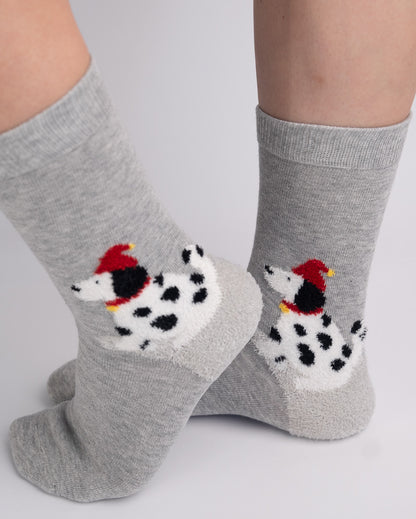 Cute Santa Dog Cotton Crew Socks – Grey