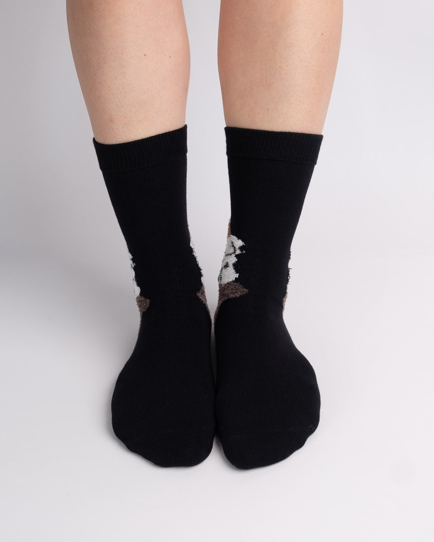 Cute Spotted Dog Cotton Crew Socks – Black