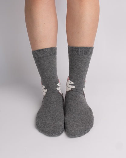 Dog Pattern Cotton Crew Socks – Dark Grey