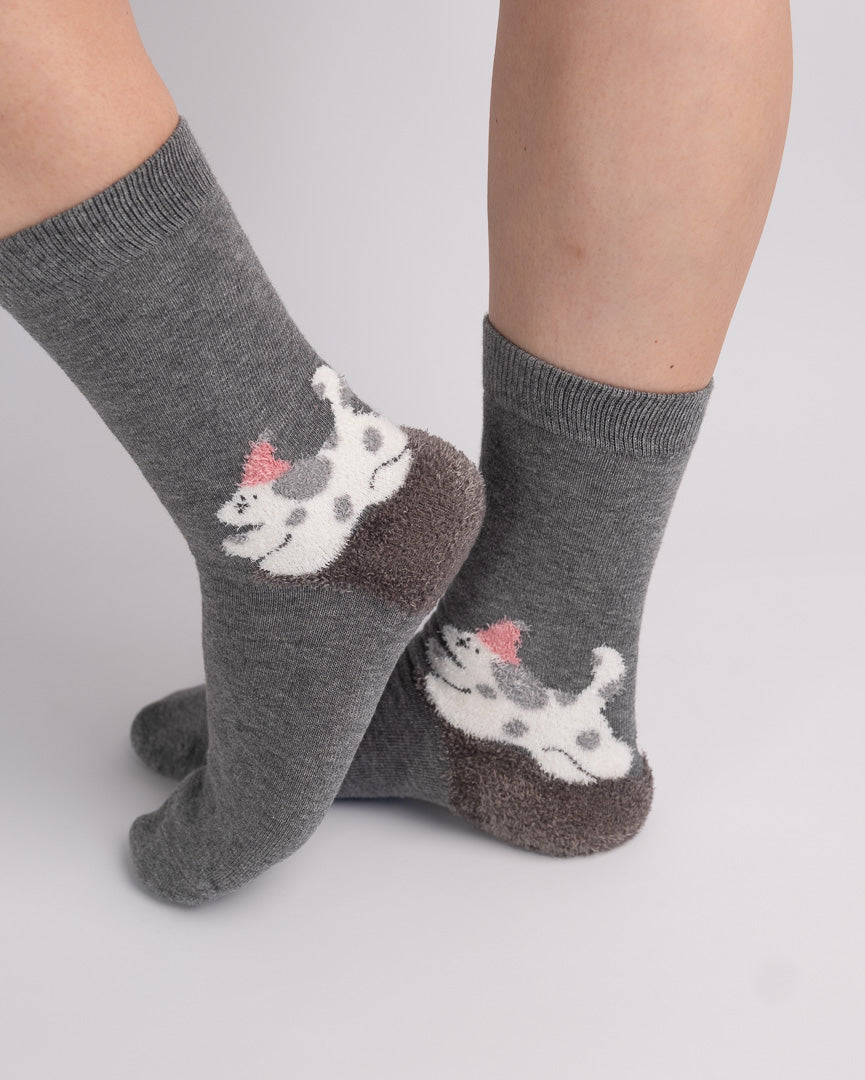 Dog Pattern Cotton Crew Socks – Dark Grey