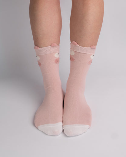 Cute 3D Pig Cotton Crew Socks – Pink