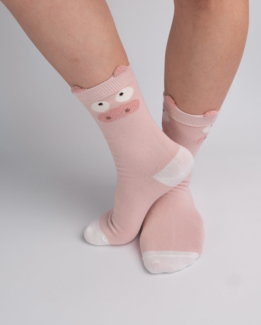 Cute 3D Pig Cotton Crew Socks – Pink